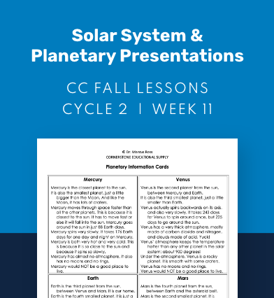 CC Cycle 2 Week 11 Lesson: Solar System & Planetary Presentations